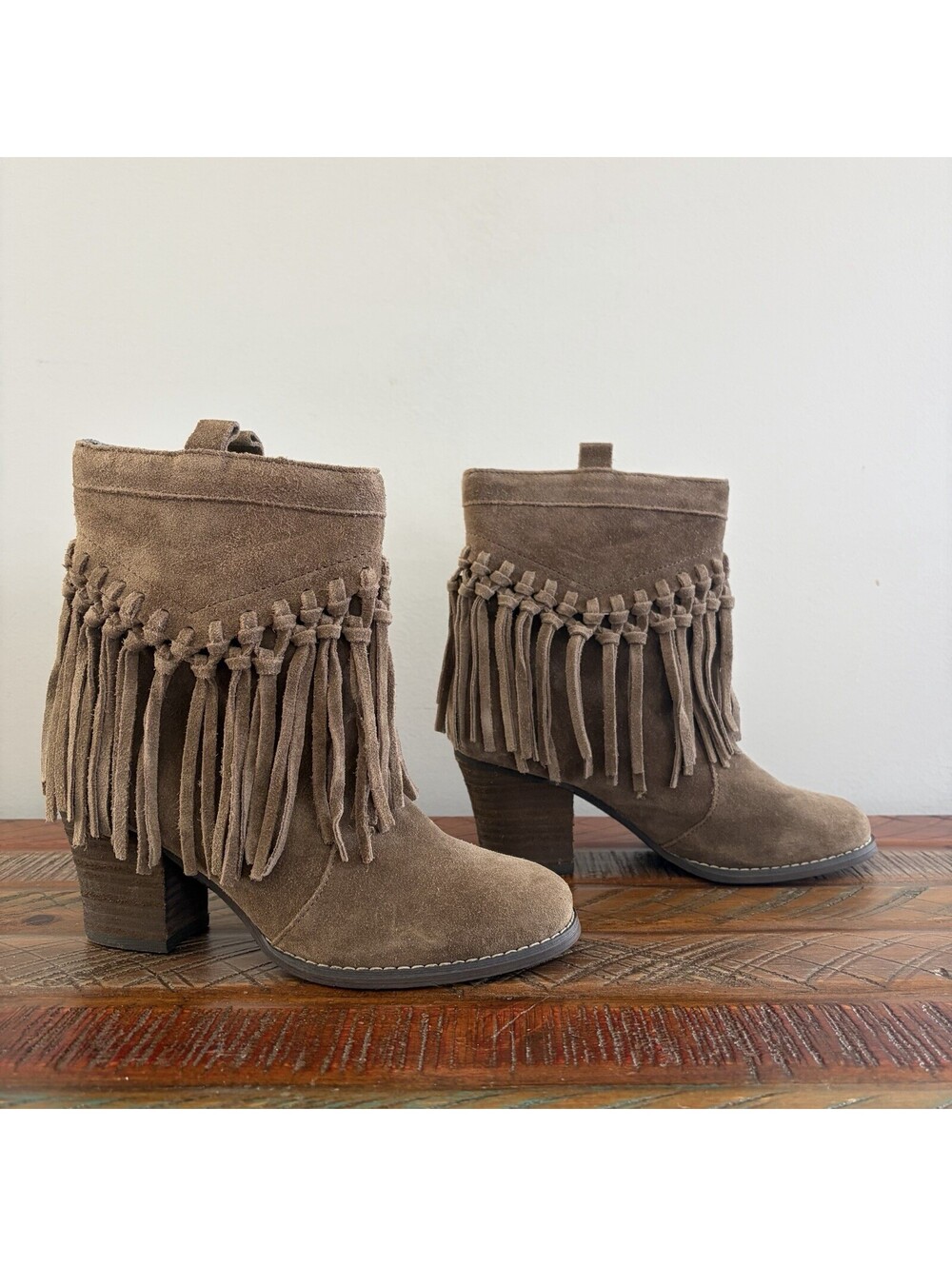 Sbicca Women’s 6.5 Suede Fringe Ankle Boots Brown Boho Western Festival Cowgirl
